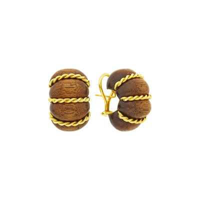 Lot 25 - Seaman Schepps Pair of Gold and Wood 'Shrimp' Earrings