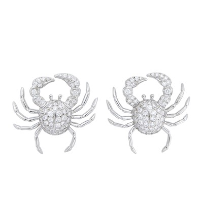 Lot 122 - Tiffany & Co. Pair of Platinum and Diamond Crab Earrings