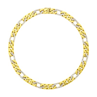 Lot 23 - Bulgari Two-Color Gold and Diamond Curb Link Necklace
