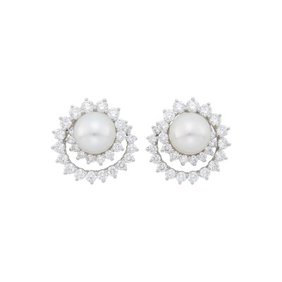 Lot 88 - Angela Cummings for Assael Platinum, White Gold, South Sea Cultured Pearl and Diamond 'Swirl' Earclips