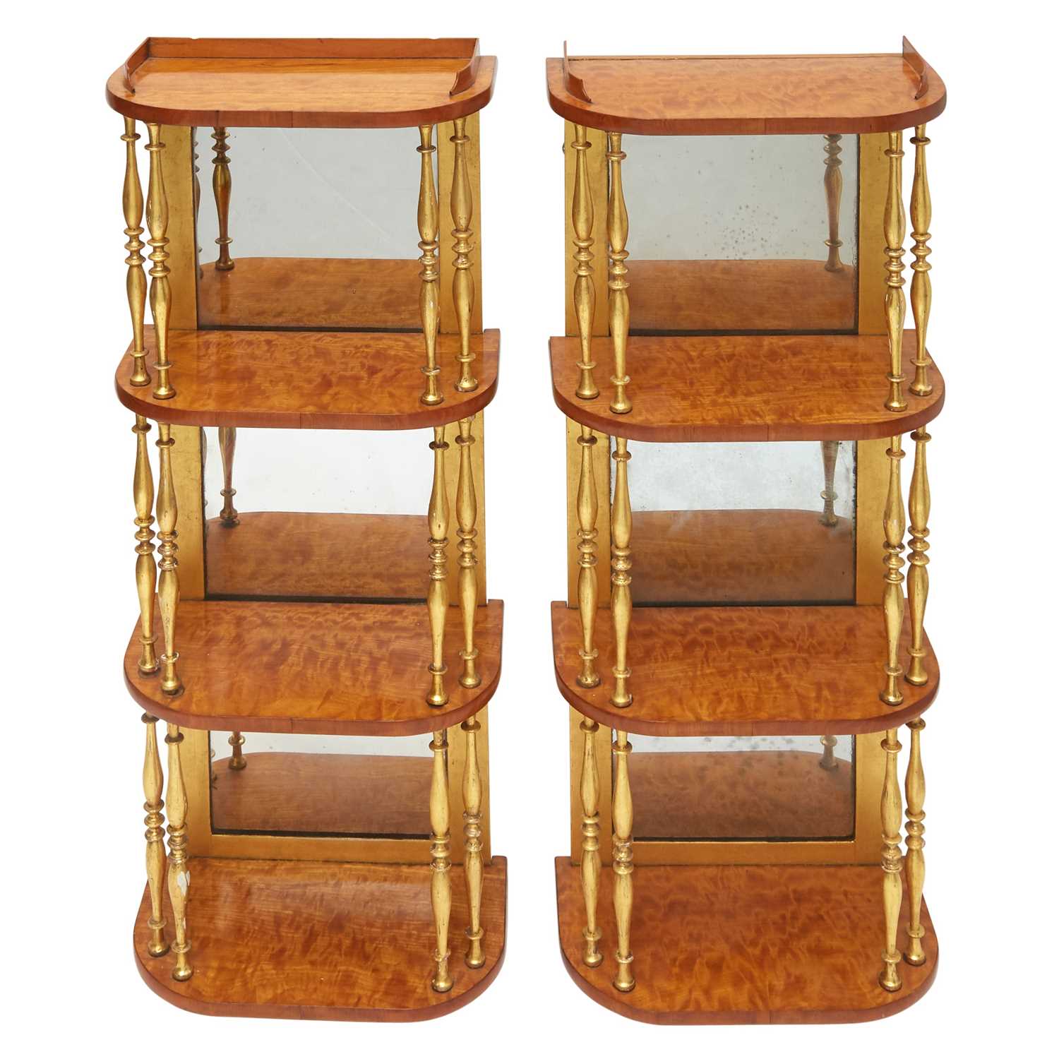 Lot 831 - Pair of Late George III Satinwood and Giltwood Hanging Shelves