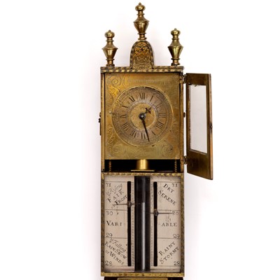 Lot 320 - Queen Anne Walnut Column Barometer with Integral Watch by Charles Cabrier