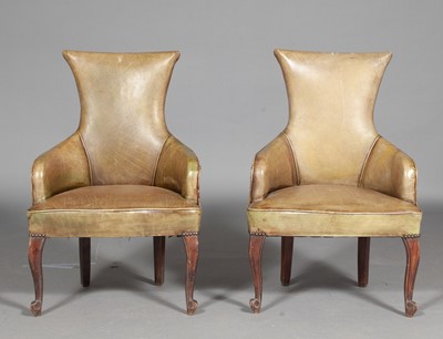 Lot 303 - Pair of Diminutive Leather Upholstered Stained Wood Bergères
