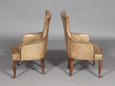 Lot 303 - Pair of Diminutive Leather Upholstered Stained Wood Bergères