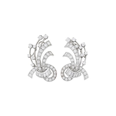 Lot 78 - Pair of Platinum and Diamond Earclips