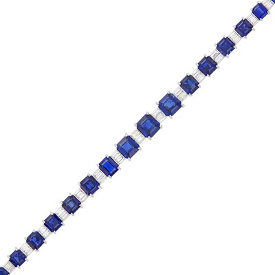 Lot 129 - Cartier Platinum, Sapphire and Diamond Bracelet