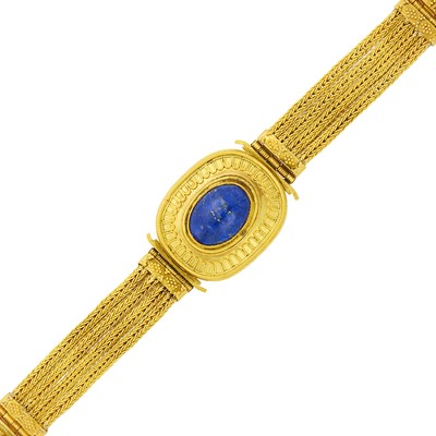 Lot 38 - Four Strand Woven Gold and Lapis Bracelet