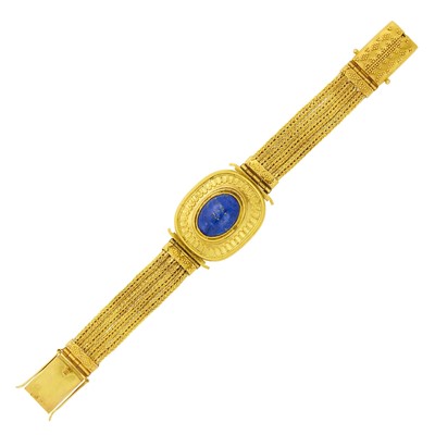 Lot 38 - Four Strand Woven Gold and Lapis Bracelet