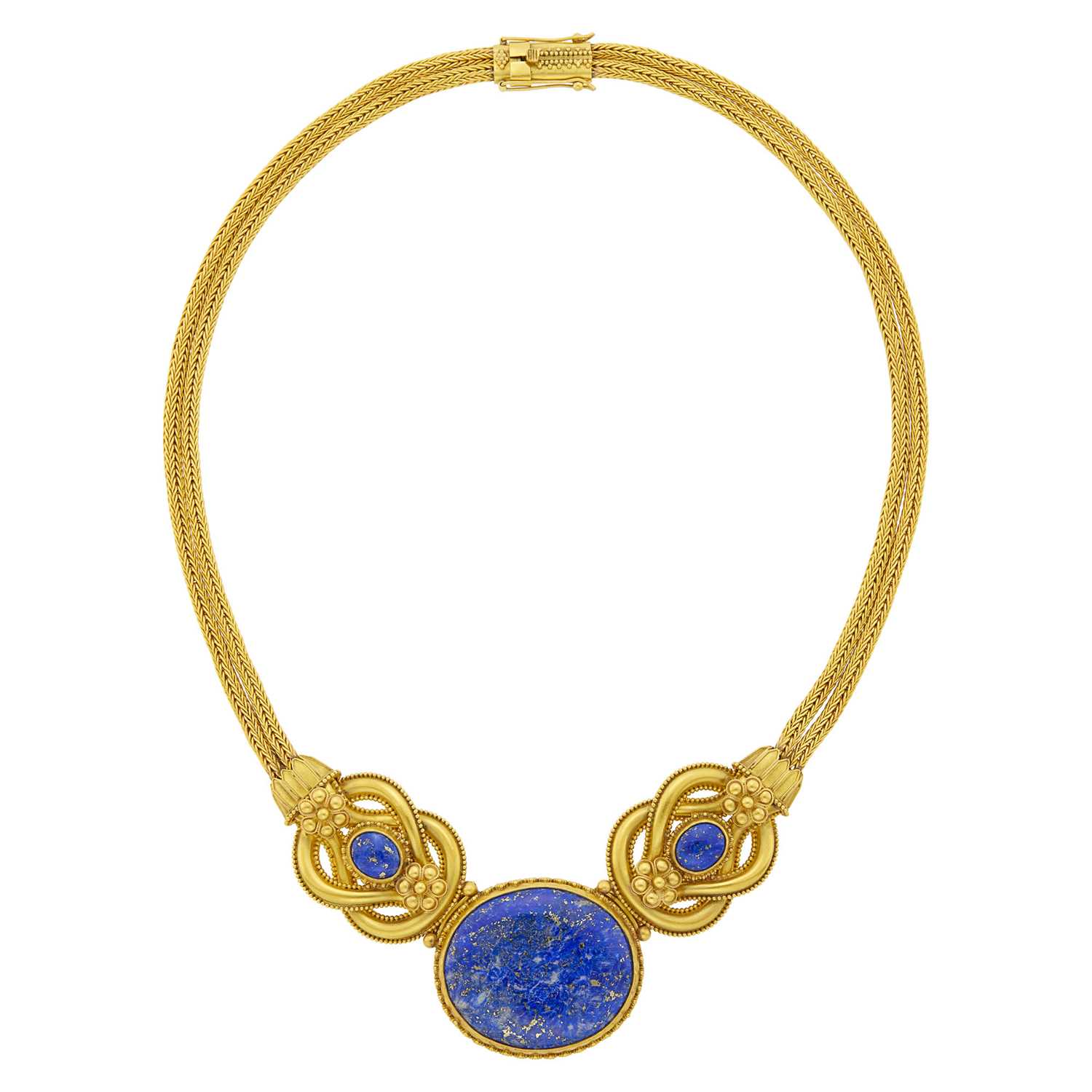 Lot 37 - Double Strand Woven Gold and Lapis Necklace