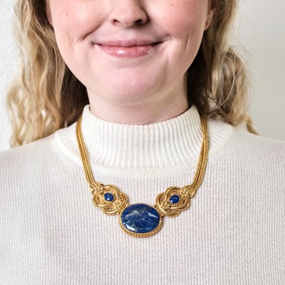 Lot 37 - Double Strand Woven Gold and Lapis Necklace