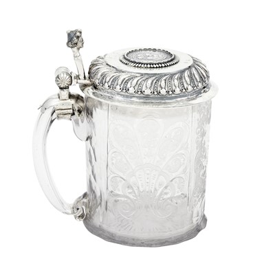 Lot 209 - Danish Silver Mounted Etched Glass Tankard
