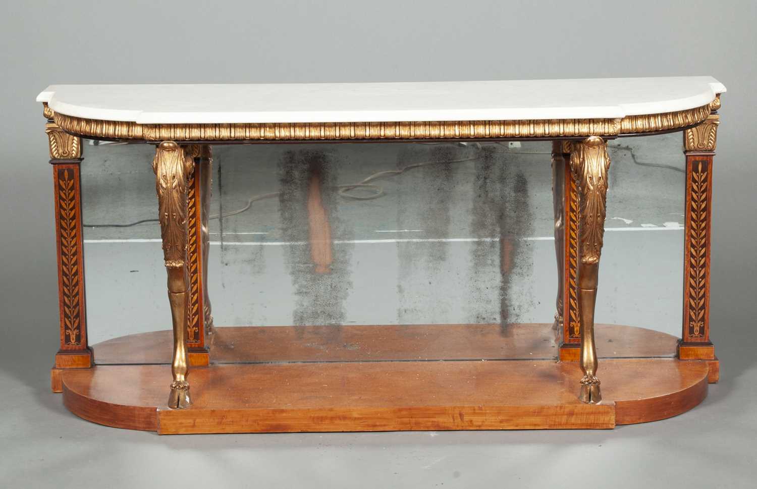 Lot 173 - Italian Neoclassical Style Inlaid Partial Giltwood Mahogany Console