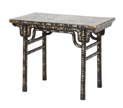 Lot 84 - A Chinese Mother-of-Pearl-Inlaid Black Lacquer Recessed Leg Table