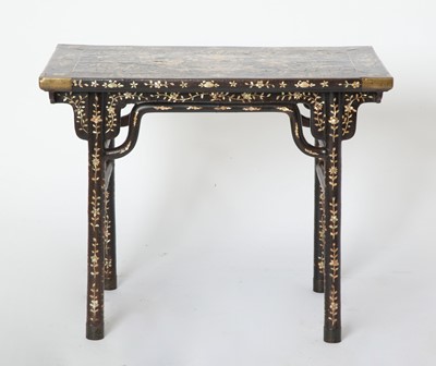 Lot 84 - A Chinese Mother-of-Pearl-Inlaid Black Lacquer Recessed Leg Table