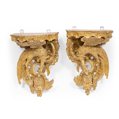 Lot 101 - Pair of George II Style Carved and Giltwood Wall Brackets