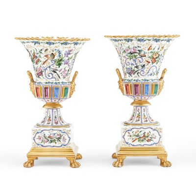 Lot 178 - Pair of French Porcelain "Jeweled" Vases on Stand