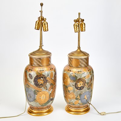 Lot 102 - Pair of Japanese Satsuma Pottery Vases Mounted as Lamps