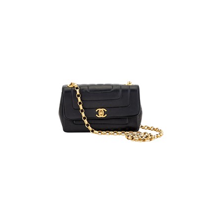Lot 1222 - Chanel Black Lambskin Leather Mini Flap Bag
