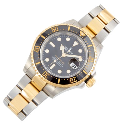 Lot 56 - Mans Gold and Metal Bracelet Watch, Rolex, Sea-Dweller 43mm, Automatic, 18K and Metal with box and  papers