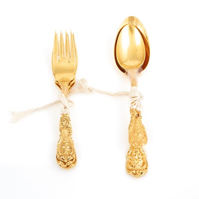Lot 111 - Three Gold Spoons and Three Forks, 14K 184 dwt.