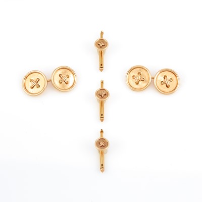 Lot 118 - Two Gold Cuff Links and Three Studs, 14K 8 dwt.