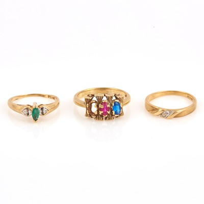 Lot 176 - Two Diamond and Stone Rings and Gold and Stone Ring, 14K 5 dwt. all, stone missing
