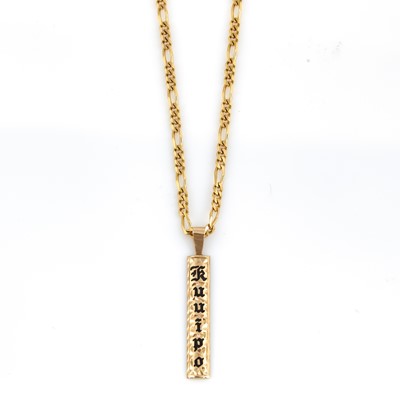 Lot 208 - Gold and Enamel Pendant and Neck Chain, 14K 8 dwt. all