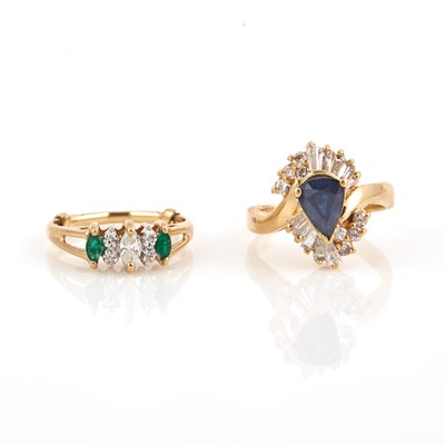 Lot 233 - Two Diamond and Stone Rings, 14K 5 dwt. all