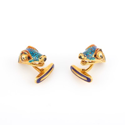 Lot 249 - Two Gold and Enamel Cuff Links, 18K 15 dwt. all
