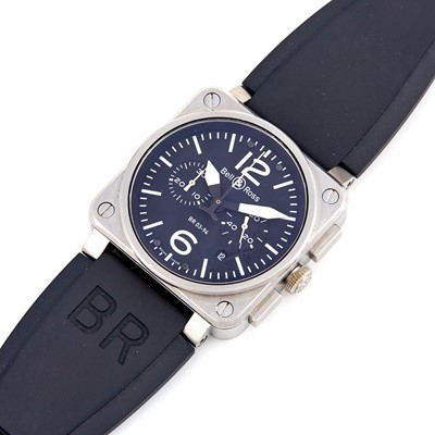 Lot 255 - Mans Metal Wrist Watch, Bell & Ross, Automatic, Chronograph 42mm with box, papers and extra band
