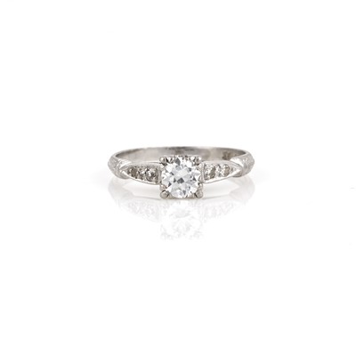 Lot 285 - Diamond Engagement Ring, center stone about 0.40 ct., Platinum 2 dwt.