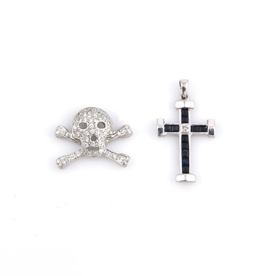 Lot 296 - Two Diamond and Stone Pendants, 14K 2 dwt. all
