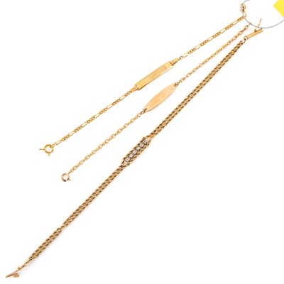 Lot 312 - Diamond Flexible Bracelet and Two Gold Flexible Bracelets, 14K 4 dwt., damaged