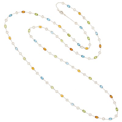 Lot 1063 - Long White Gold, Gem-Set and Diamond Chain Necklace