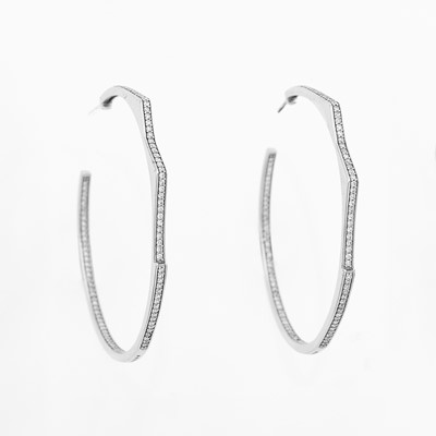 Lot 1061 - Lynn Ban Pair of Silver and Diamond Hoop Earrings