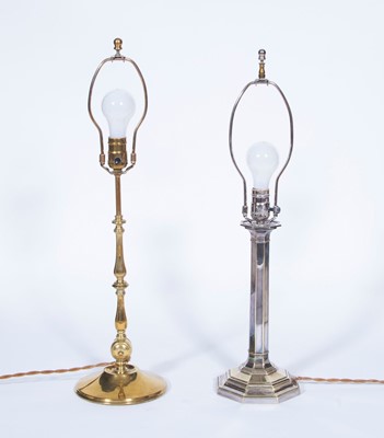 Lot 101 - Silver-Plated Columnar Table Lamp; Together With a Brass Table Lamp