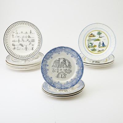 Lot 12 - Seventeen French Faience 'Rebus' Plates