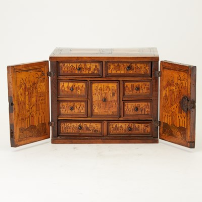 Lot 52 - Continental Fruitwood Marquetry Tabletop Cabinet