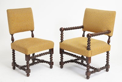 Lot 201 - Set of Six Flemish Baroque Style Walnut and Mahogany Dining Chairs