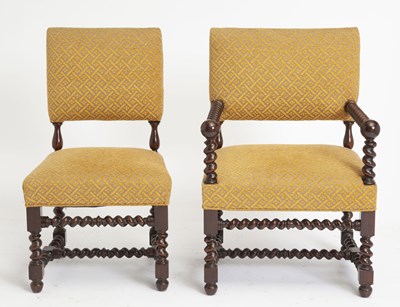 Lot 201 - Set of Six Flemish Baroque Style Walnut and Mahogany Dining Chairs
