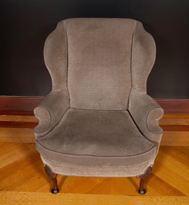Lot 69 - George II Style Upholstered Mahogany Wing Chair