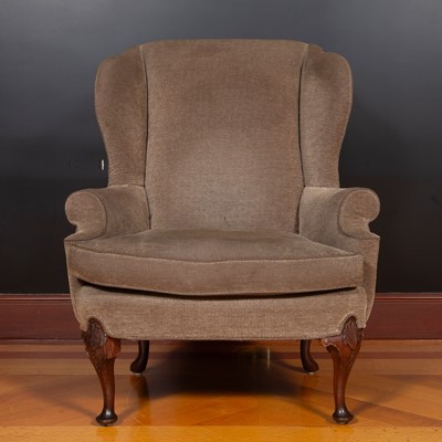 Lot 69 - George II Style Upholstered Mahogany Wing Chair