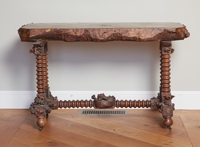 Lot Continental “Rustic” Oak and Other Woods Console Table