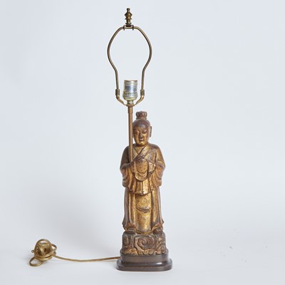 Lot 48 - Chinese Carved and Giltwood Figure Mounted as  Lamp