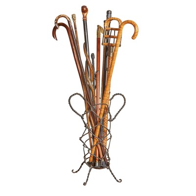 Lot 95 - Wrought Iron Umbrella Stand and Canes