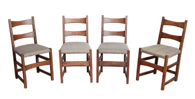 Lot 98 - Set of Four Arts and Crafts Oak Slat Back Armchairs
