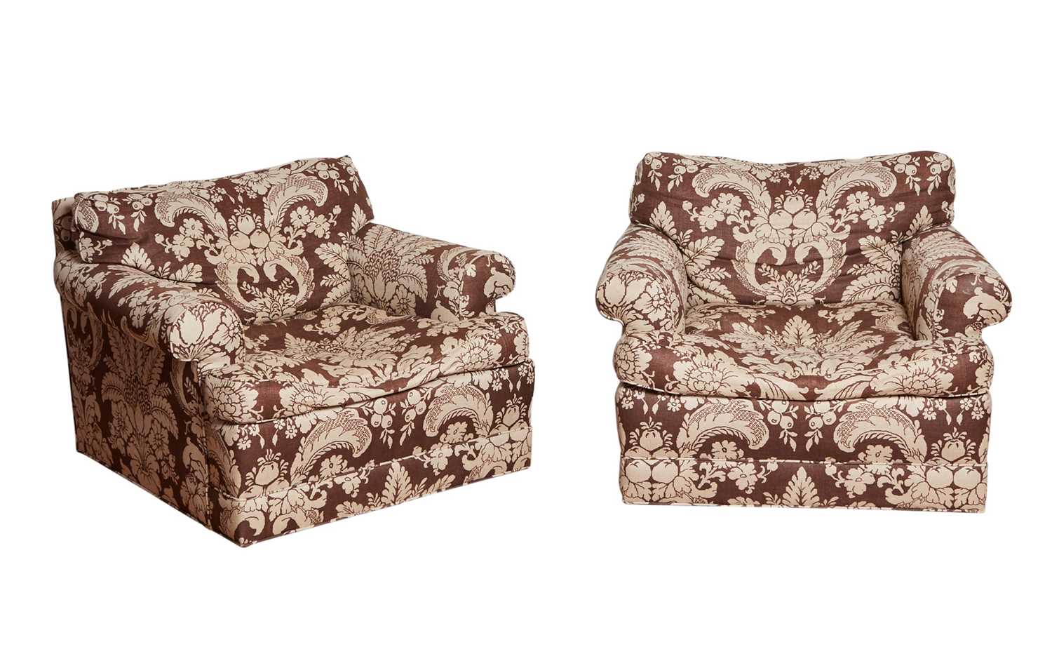 Lot 81 - Pair of Printed Linen Upholstered Club Chairs