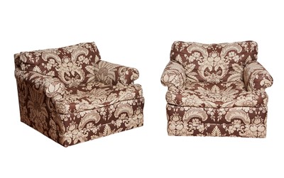 Lot 81 - Pair of Printed Linen Upholstered Club Chairs