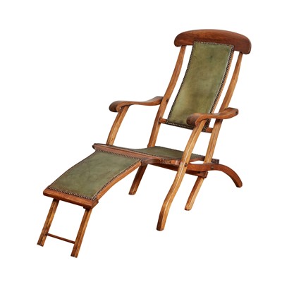 Lot 78 - English Leather and Nailhead Upholstered Mahogany Reclining Deck Chair