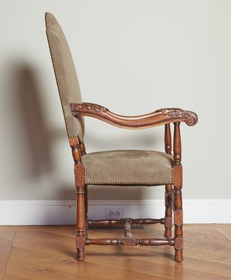 Lot 202 - Baroque Style Suede Upholstered Walnut-Stained Armchair
